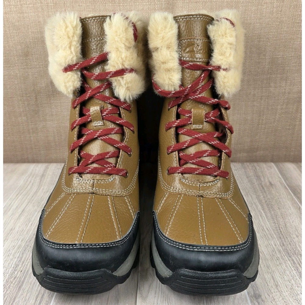 Clarks Mazlyn Arctic Duck Boots Brown Leather Faux Fur Lace Up Womens Size 8M